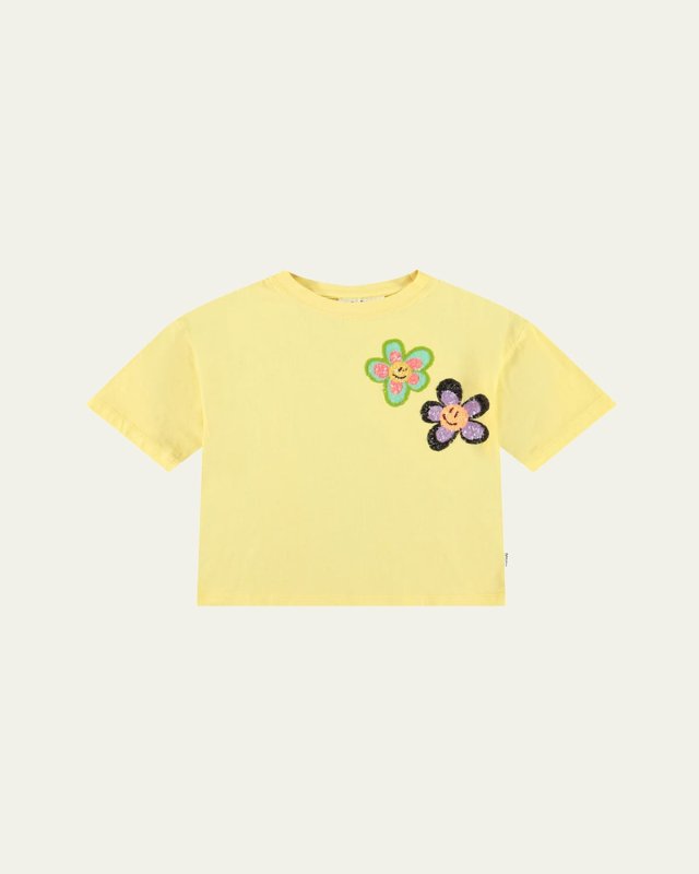 Girl's Reinette Sequin Flowers T-Shirt, Size 4-6